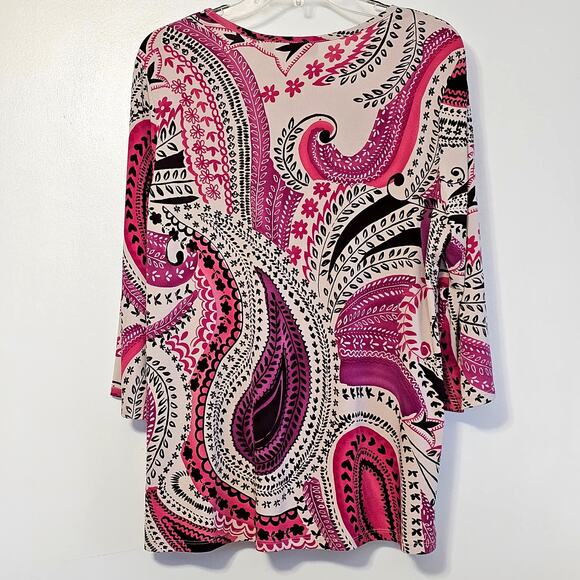 Susan Graver Pink Paisley Popover Blouse with Flare Sleeves - Women's Size M - Picture 4 of 7